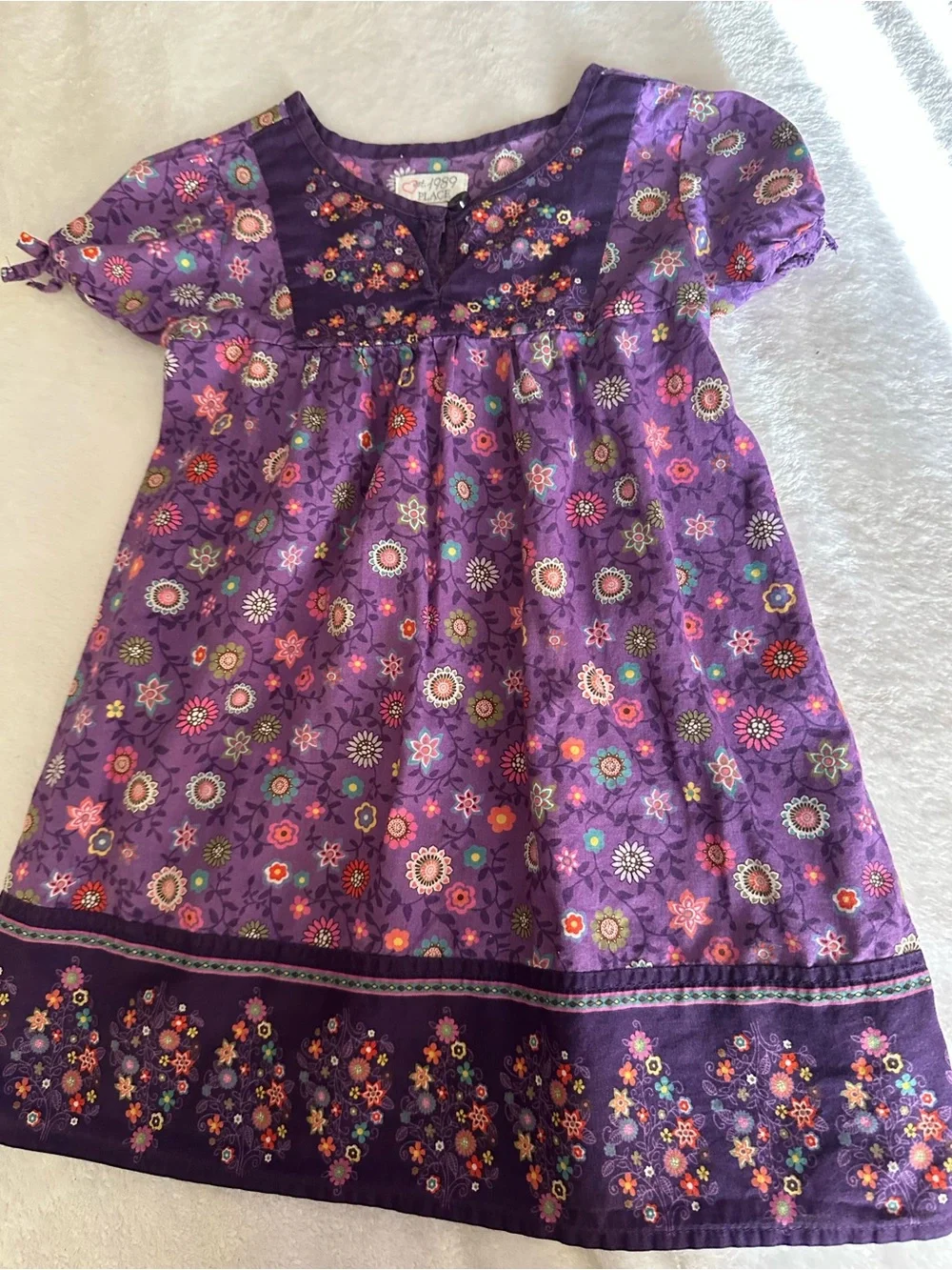The Children's Place Purple Floral Cotton Dress with Multicolor Accents